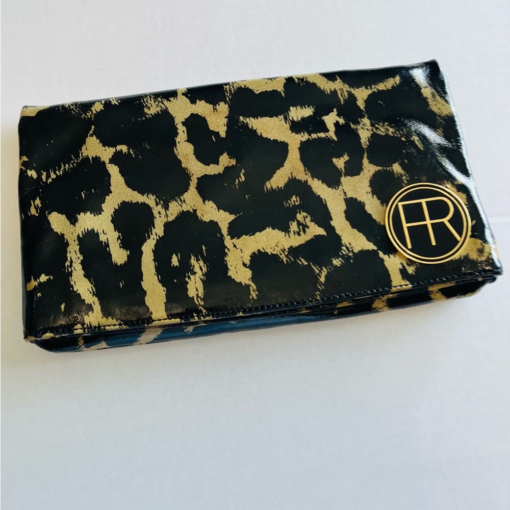 Felix Rey New York Patent Leather Leopard Clutch Bag Black Tan Fun Unique Beauty